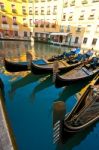 Venice Italy Gondolas On Canal Stock Photo