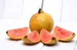 Fresh Guava Fruits On A White Background Stock Photo