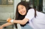 Portrait Of Thai Student Teen Beautiful Girl Happy And Relax Stock Photo