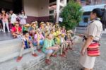 Student 9-10 Years Old, Scout Learn Usage Rope, Scout Camp Bangkok Thailand Stock Photo