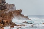 Rocks And The Ocean Waves Near Cape Point In  South Africa Stock Photo