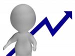 Profit Increase Graph And 3d Character Shows Market Gains Stock Photo