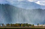 Snow Storm Sweeping In From The Grand Teton Mountain Range Stock Photo