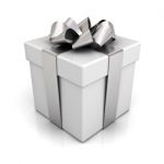 Gift Box With Silver Ribbon Bow Stock Photo