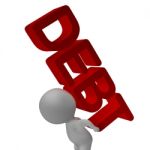 Debt Word And 3d Character Shows Bankruptcy And Poverty Stock Photo