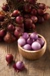 Shallots Still Life Wood Background Stock Photo