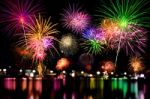 Fireworks Celebration And The City Night Light Background Stock Photo