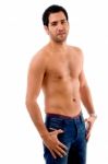 Side Pose Of Muscular Man Stock Photo