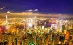 Hong Kong Victoria Harbor Night View Stock Photo