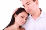 Man Comforts Woman Stock Photo