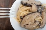 Italian Spaghetti Pasta And Mushrooms Stock Photo