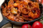 Fresh Seafoos Stew On An Iron Skillet Stock Photo