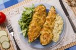 Meat And Vegetables Zucchini Halves Stock Photo