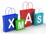 Xmas Shopping Bags Show Retail Stores Or Buying Stock Photo