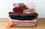 Winter Clothing Stack Stock Photo