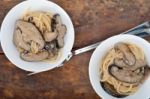 Italian Spaghetti Pasta And Mushrooms Stock Photo