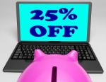 Twenty-five Percent Off Laptop Means Online Shopping Save 25 Stock Photo