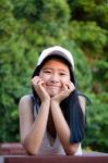 Portrait Of Thai Teen Beautiful Girl Happy And Relax Stock Photo