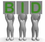 Bid Banners Shows Auction Bidder And Auctioning Stock Photo