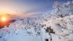 Sunrise On Deogyusan Mountains Covered With Snow In Winter,south Korea Stock Photo