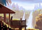 Illustration Digital Painting Waterfall View Stock Photo