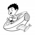 Hand Drawn Boy Drive Aircraft-cartoon Stock Photo