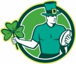 Irish Rugby Player Holding Shamrock Stock Photo