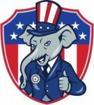 Republican Elephant Mascot Thumbs Up Usa Flag Cartoon Stock Photo