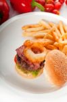 Classic Hamburger Sandwich And Fries Stock Photo