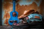 Shoes And Accessories On Wooden Stock Photo