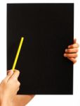 Pointing To Blank Blackboard Stock Photo