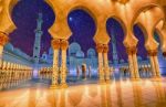 Sheikh Zayed Grand Mosque In Abu Dhabi, Uae At Night Stock Photo