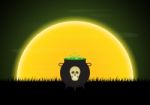 Halloween Witch Cauldron Skull Moon  Stock Photo