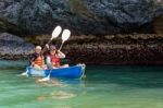 Mother And Daughter On Kayak Stock Photo