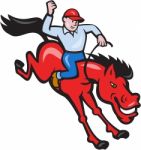 Rodeo Cowboy Riding Horse Isolated Cartoon Stock Photo