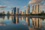 Bangkok Cityscape And Reflection Stock Photo