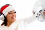 Gorgeous Girl With Christmas Hat And Wearing Headphones Stock Photo