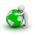 Man Hugging Green Globe Stock Photo