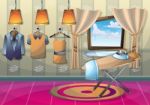 Cartoon  Illustration Interior Clothing Room With Separated Layers Stock Photo