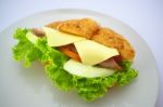 Sandwiches With Ham, Cheese, Tomatoes , Breakfast Stock Photo