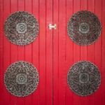 Red Wooden Door Background Stock Photo