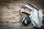 Carpentry Tools On The Wooden Table Stock Photo