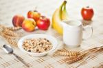 Bowl Of Muesli For Breakfast With Fruits Stock Photo