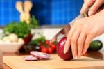 Female Chopping Food Ingredients Stock Photo