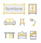 Thin Line Icons Set, Furniture Yellow Stock Photo