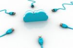 Cloud Computing Concept. Plugs On White Background. 3d Stock Photo