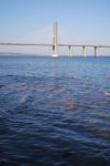 Vasco Da Gama Bridge Over River Tagus In Lisbon Stock Photo