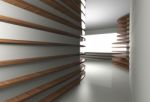 Abstract Interior With Curve Wood Shelfs Stock Photo