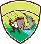 Fly Fisherman Mug Salmon Crest Retro Stock Photo