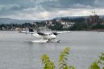 Seaplane Taxiing In Vancouver Stock Photo